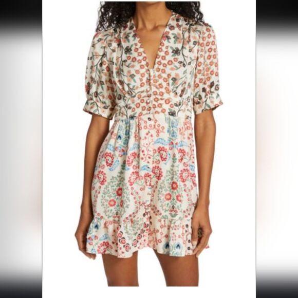 Ba&sh Women's Ganiela Lady Dress Mixed Media Print Mini Sz L Polyester - Picture 3 of 12